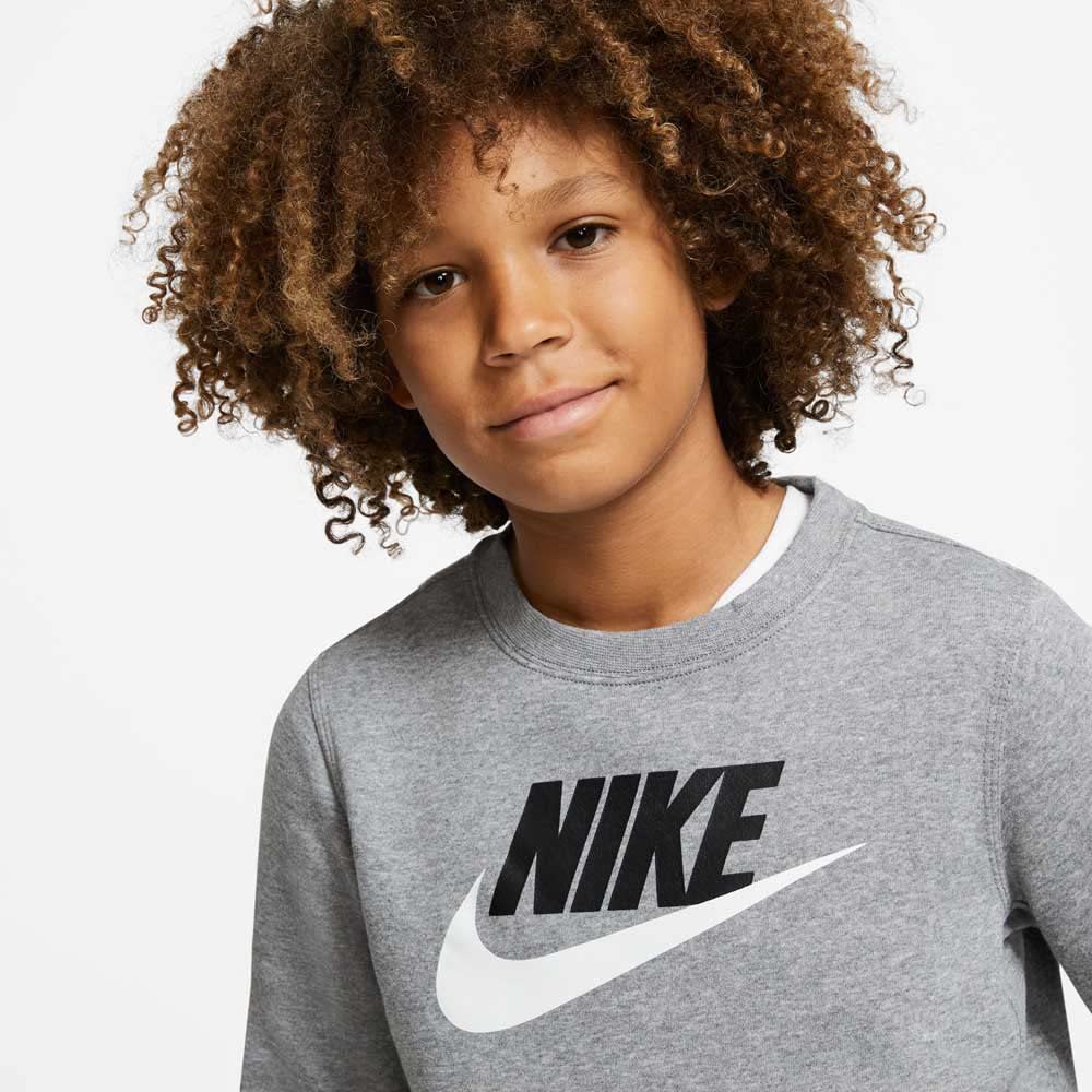 Nike Boy's Sportswear Club + HBR Crew 2 Tee (Little Kids/Big Kids) Black LG (14-16 Big Kids)
