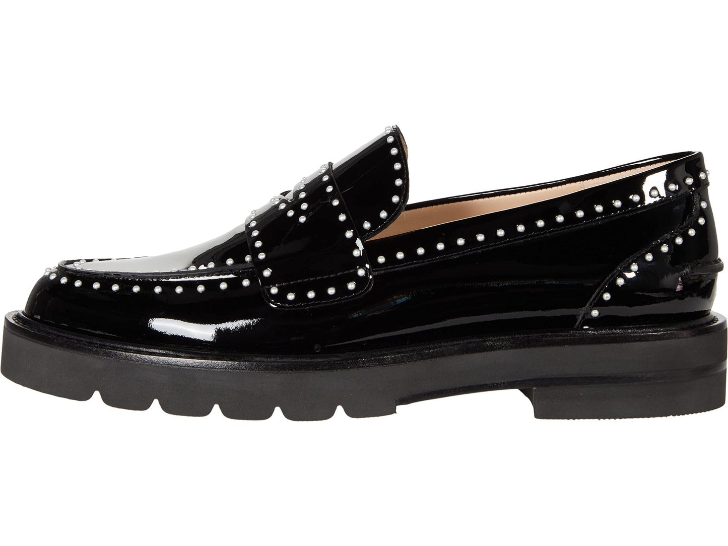 Stuart Weitzman Womens Parker Lift Mini Pearl Loafer Black 11 M