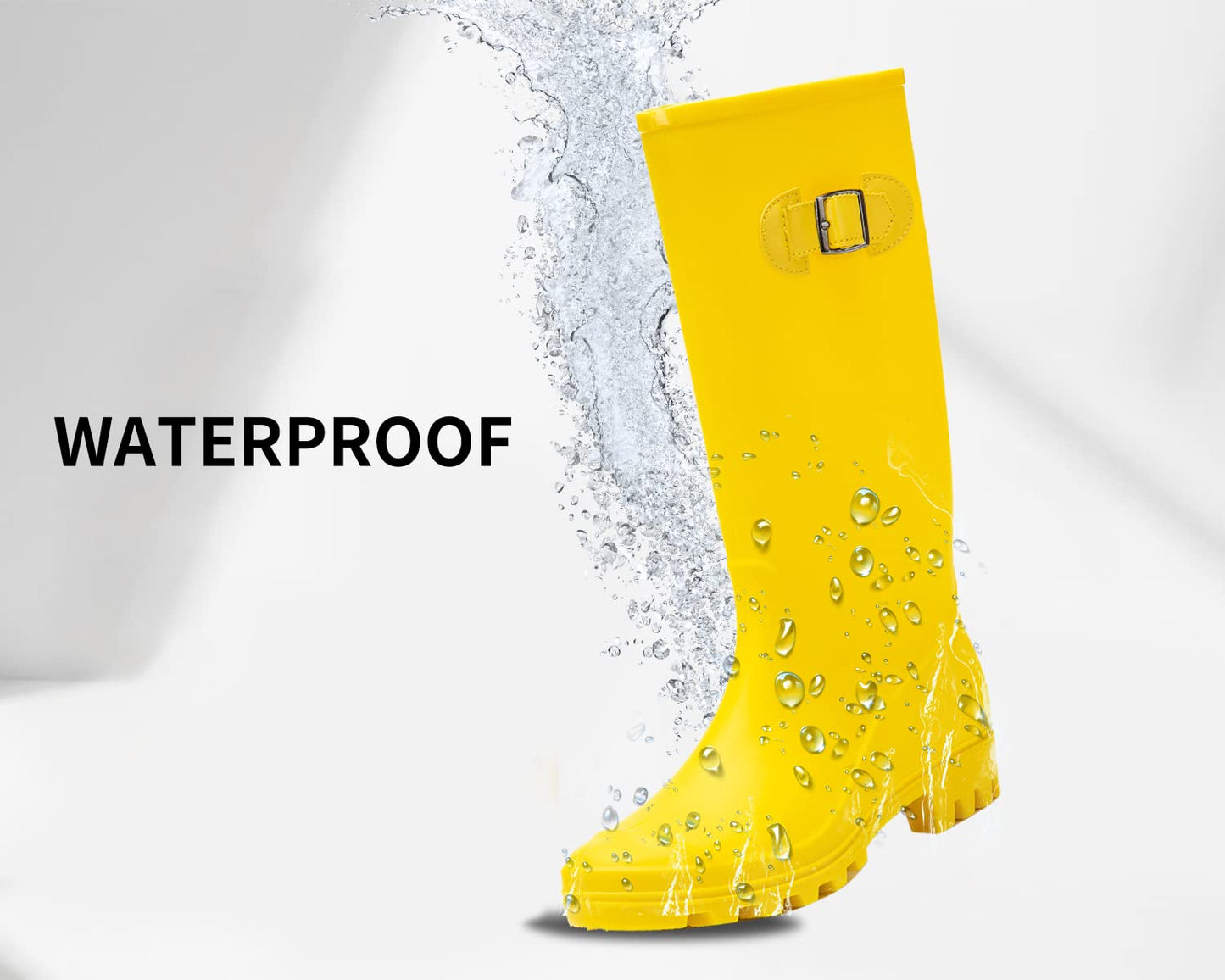 DKSUKO Rain Boots for Women Waterproof Elastic Wellington Boots (7 B (M) US, Yellow)