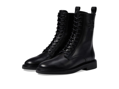 Tory Burch Women's Double T Combat Boot, Perfect Black, 8.5