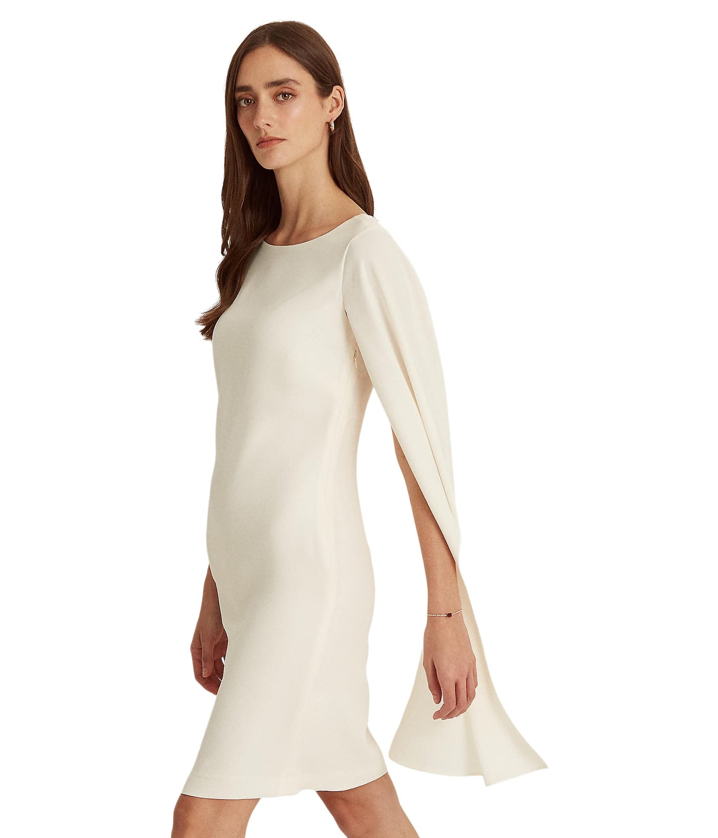 Lauren Ralph Lauren Cape Georgette Cocktail Dress Mascarpone Cream 10