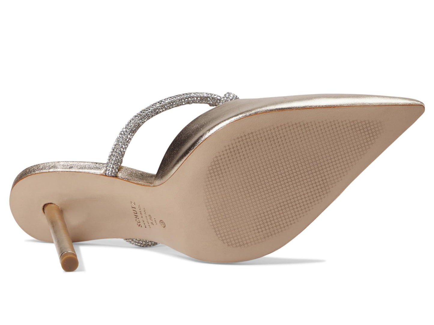 SCHUTZ Women's Pearl Pin Heel Mule, Platina/Crystal, 8