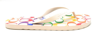 COACH Women's Zak Flip Flops in Assorted Colors and Sizes (White - Rainbow, 10, us_footwear_size_system, adult, women, numeric, medium, numeric_10)