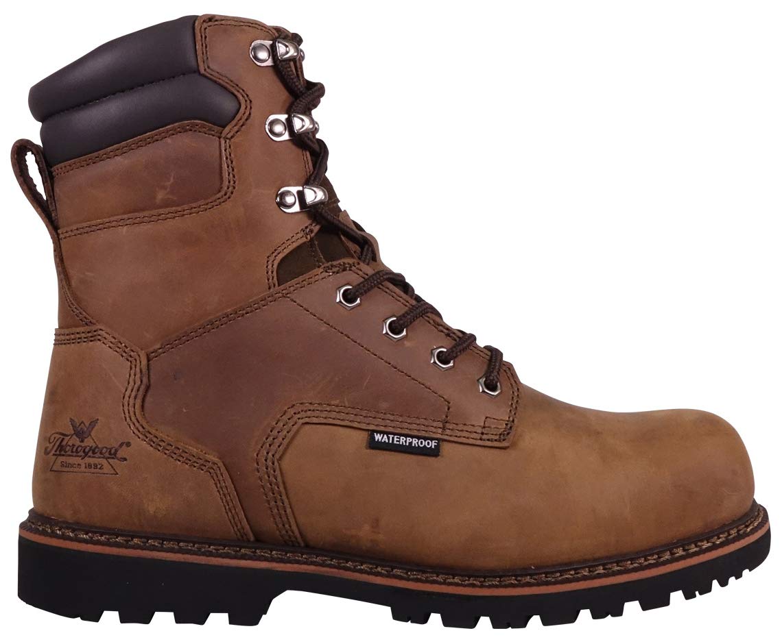 Thorogood V-Series 8” Waterproof Insulated Composite Toe Work Boots for Men - Premium Leather with 3M Thinsulate, Comfort Insole, and Chevron Traction Outsole; ASTM Rated, Brown Crazyhorse - 12 M US