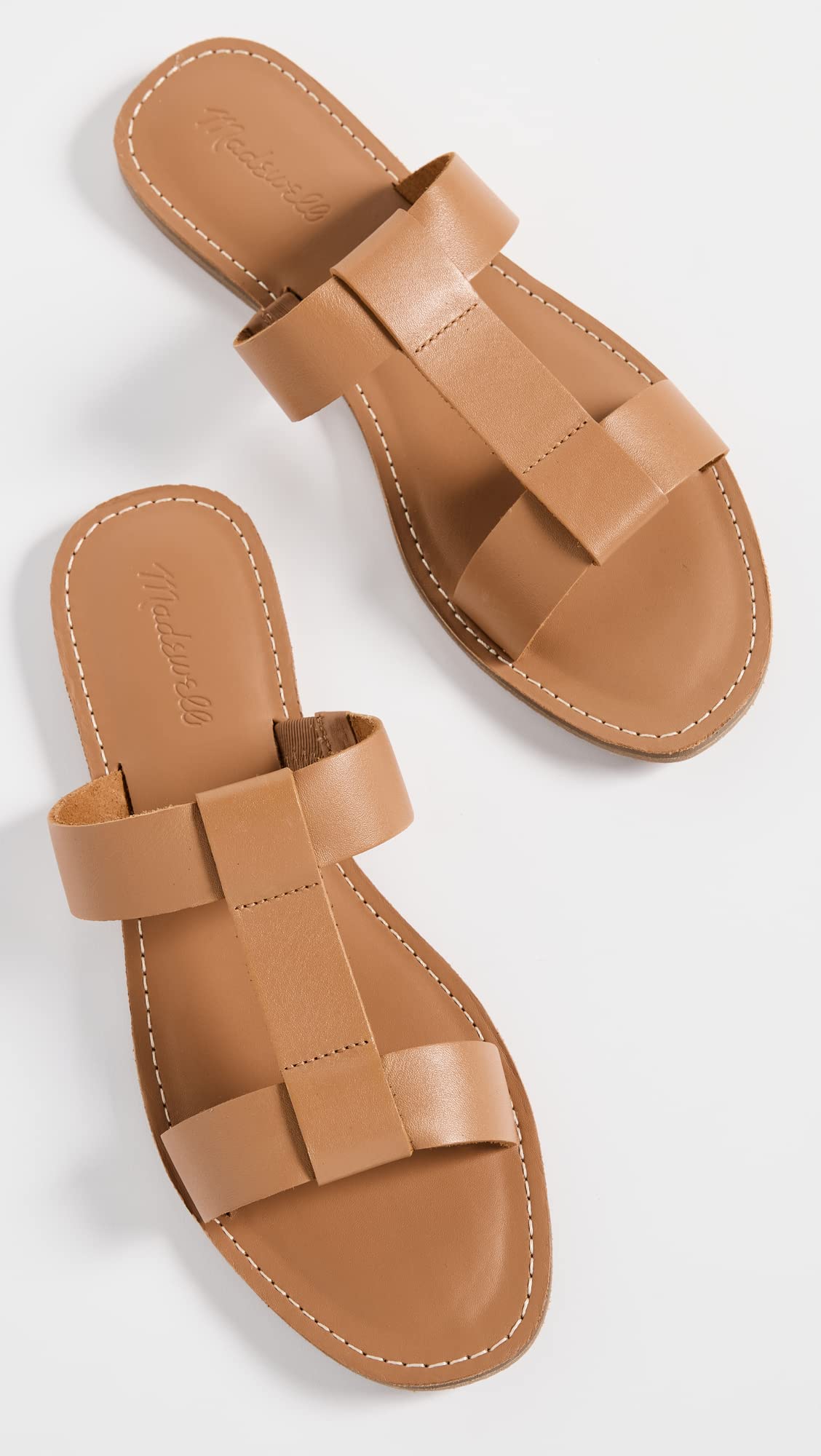 Madewell Women's Boardwalk Rhea T Strap Slides, Desert Camel, Tan, 10 Medium US