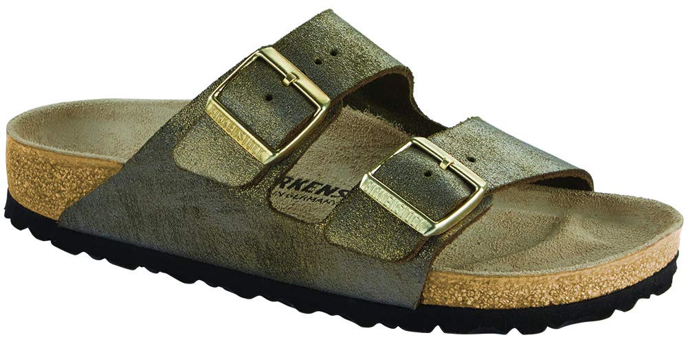 Birkenstock New Women's Arizona Slide Sandal Washed Metallic Stone Gold 37 N