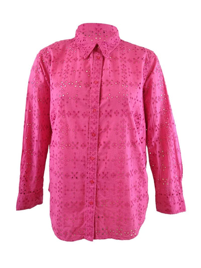 Lauren Ralph Lauren Women's Plus Eyelet Cotton Shirt (3X, Pink)