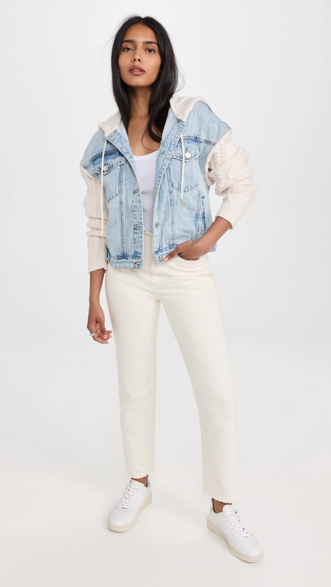 [BLANKNYC] Womens Hooded Denim With Sleeve Detail Jacket, Blooming, Medium US