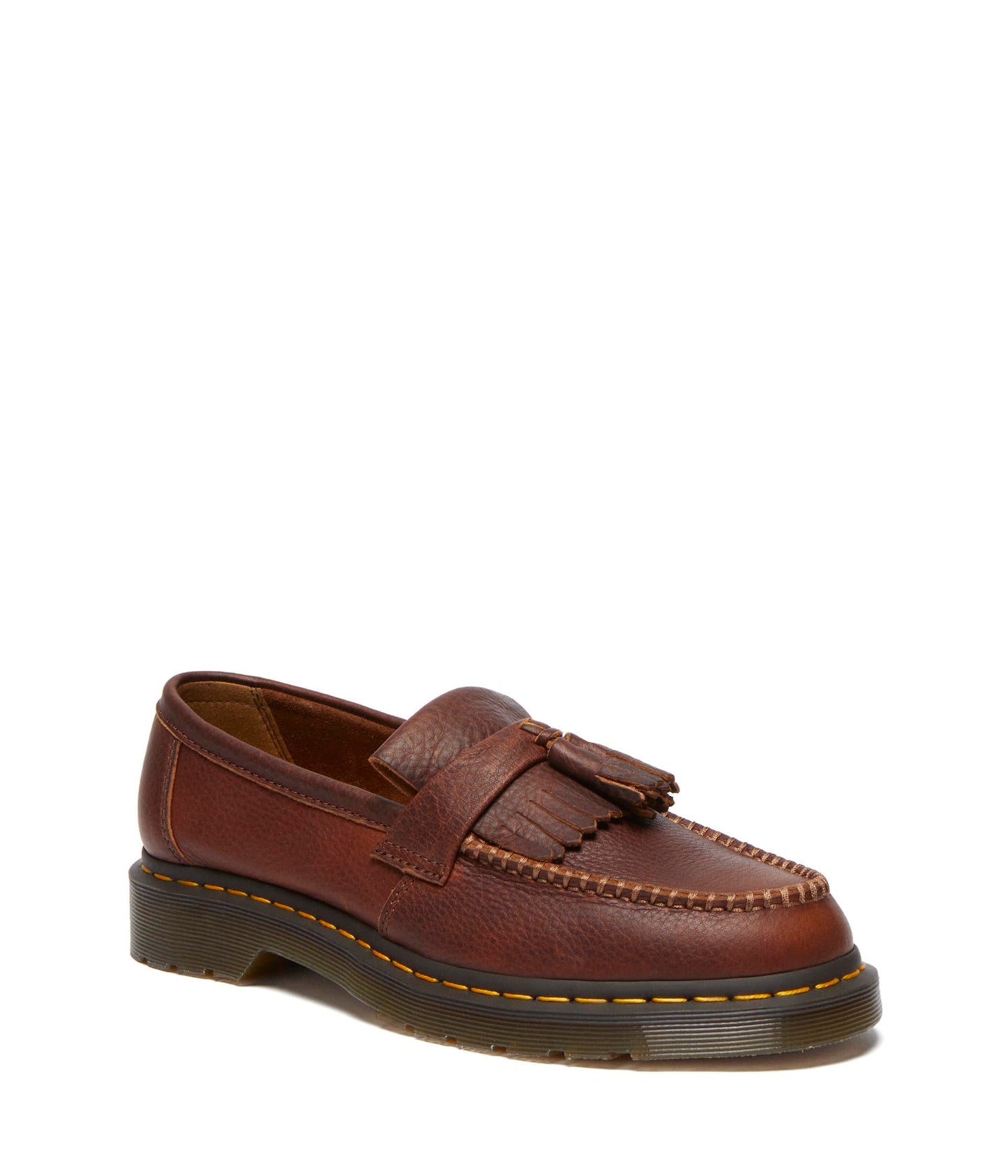 Dr. Martens, Unisex, Adrian Yellow Stitch Leather Loafers, Cashew, Mens 5, Womens 6, Medium