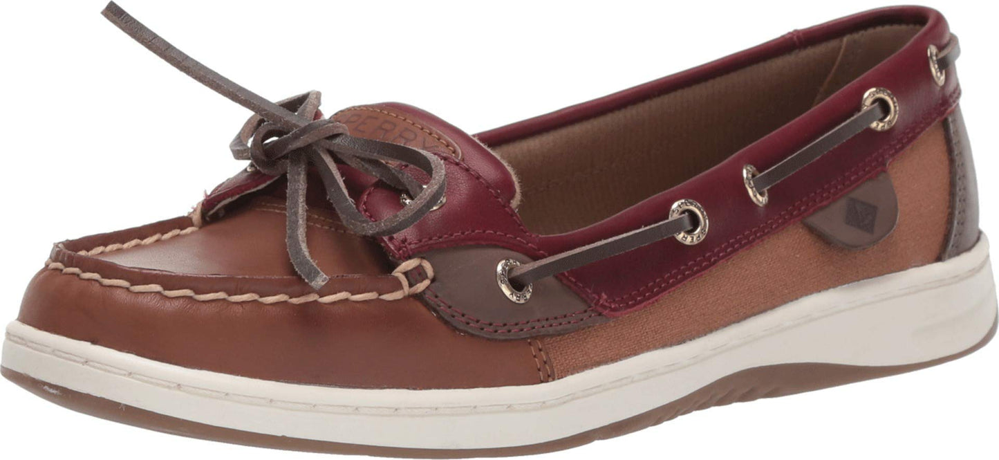 Sperry Womens Angelfish Varsity Boat Shoe, Tan/Wine,8.5