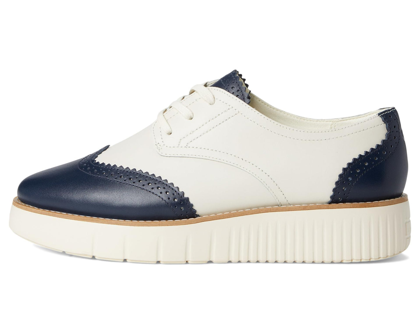 Cole Haan Womens Grand City Platform Oxford, Ivory and Navy Blazer/Ivory, 6.5 Medium