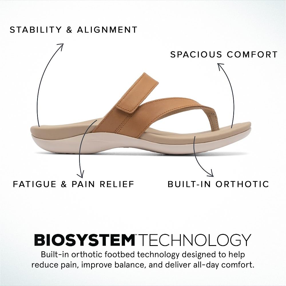 ABEO Oasis Thong Sandals For Women | Arch Support Sandals | Built-In Orthotic Insole | Plantar Fasciitis Pain Relief Almond, 10 Medium