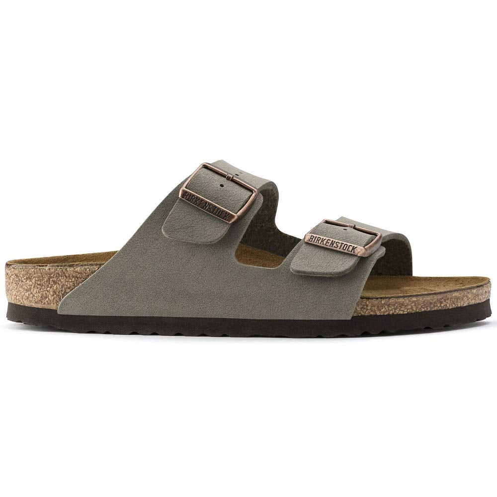 Birkenstock Unisex Arizona Birko-Flor Nubuck Leather Wide Mules, Grey Stone, 10