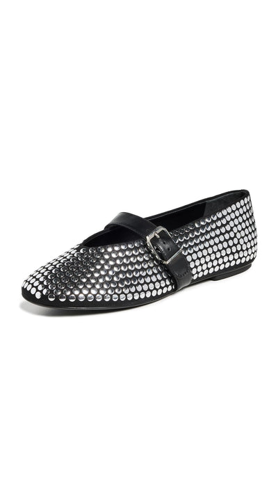 SCHUTZ Women's Eiza Studs Ballet Flats, Black, 6.5 Medium US