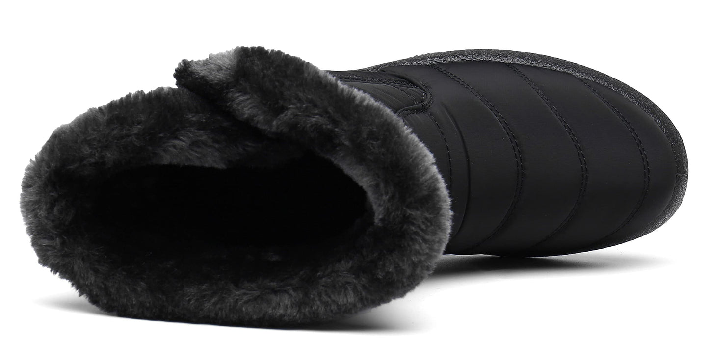 Hsyooes Womens Warm Fur Lined Winter Snow Boots Waterproof Ankle Boots Outdoor Booties Comfortable Shoes for Women,Black,11 M US=Label Size 43
