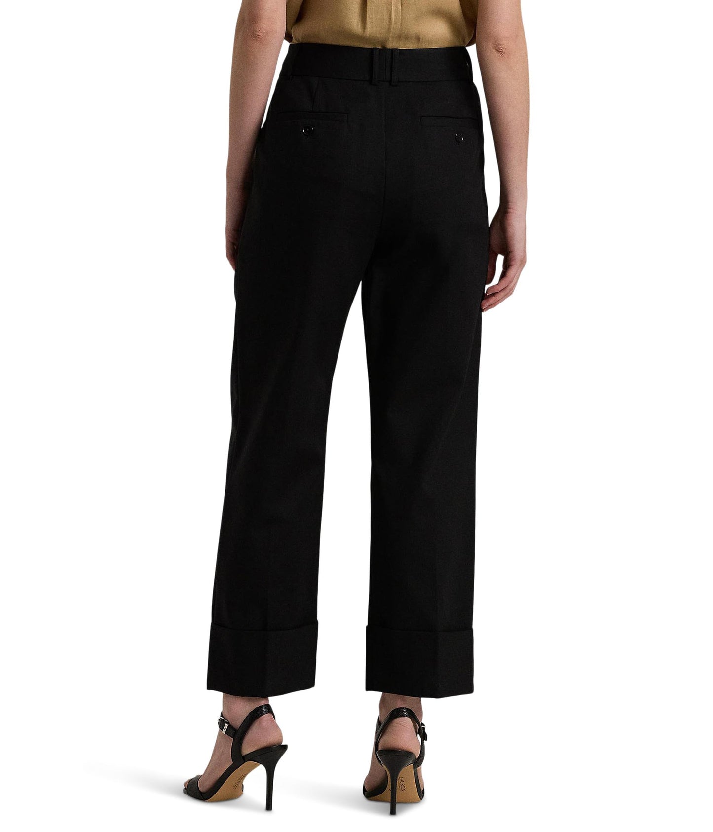 Lauren Ralph Lauren Women's Double-Faced Stretch Cotton Ankle Pants, Black, 14, 24.5