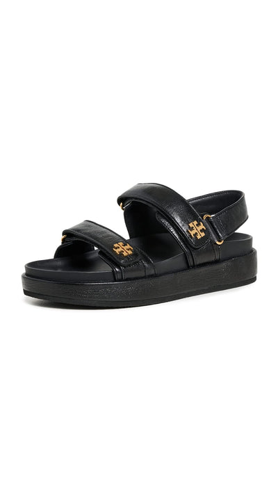 Tory Burch Women's Kira Two Band Sport Sandals, Perfect Black, 5 Medium US