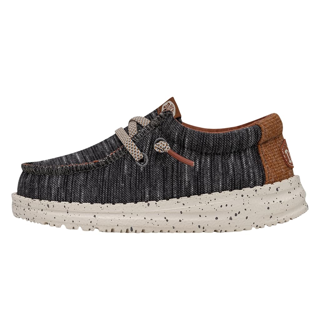 HEYDUDE Boy's Wally Youth Jersey Charcoal Size 6 | Youth Shoes | Youth Slip-on Loafers | Comfortable & Light-Weight
