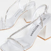 Stuart Weitzman Women's Soiree Crystal 85mm Block Sandals, Silver/Clear, 9 Medium US