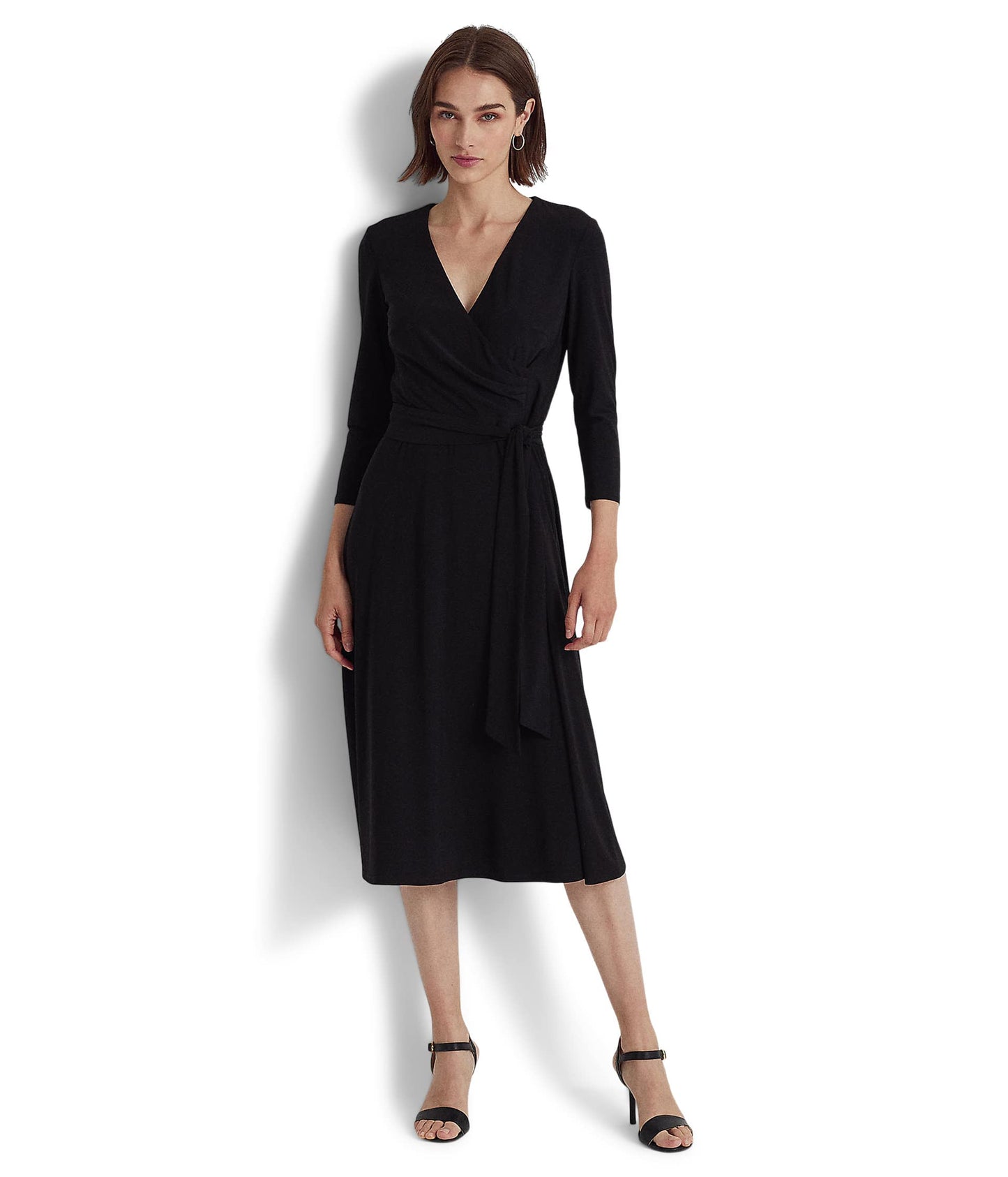 Lauren Ralph Lauren Womens Carlyna Surplice V-Neck Midi Dress Black 6