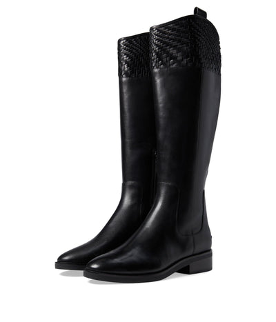 Cole Haan Women's Hampshire Riding Boot Equestrian, Black Leather/Black Suede, 8