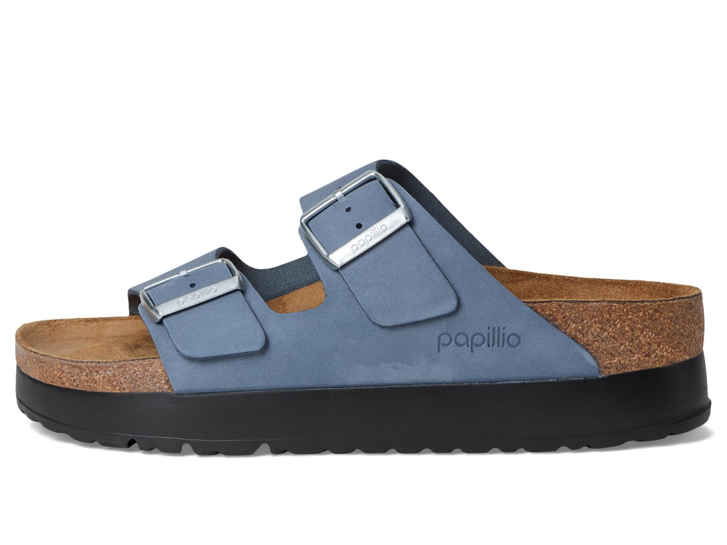 Birkenstock, Women, Papillio by Birkenstock Arizona Platform Sandal - Nubuck, Stone Blue, 5-5.5, Narrow
