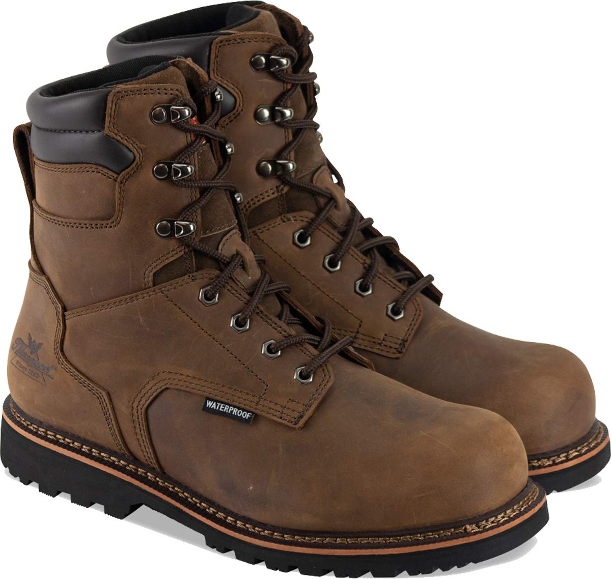 Thorogood V-Series 8” Waterproof Composite Toe Work Boots for Men - Premium Leather with Goodyear Storm Welt, Comfort Insole, and Chevron Traction Outsole; ASTM Rated, Brown Crazyhorse - 9.5 W US