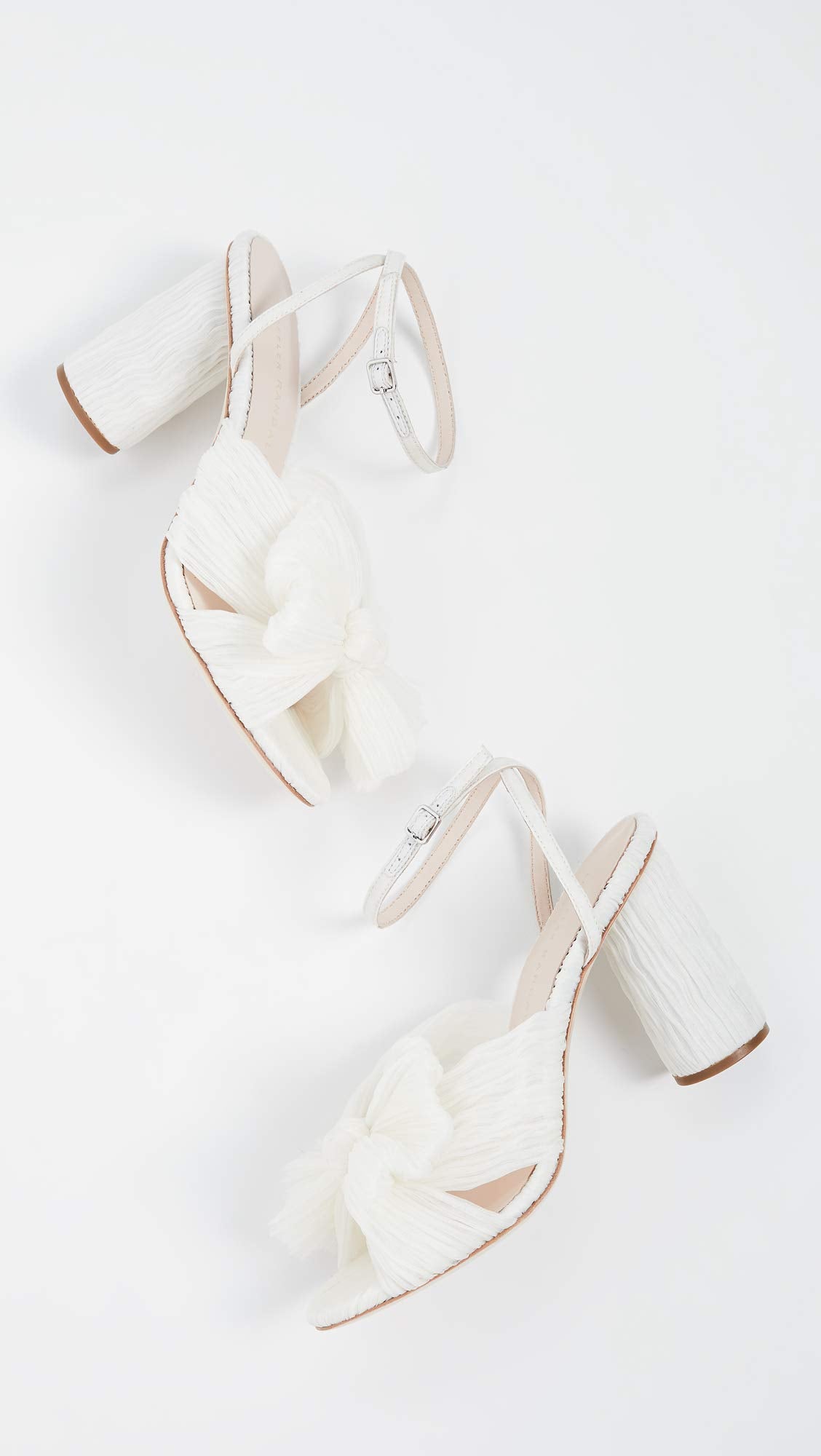 Loeffler Randall Women's Camellia Pleated Bow Heel with Ankle Strap, Pearl, 7 Medium US