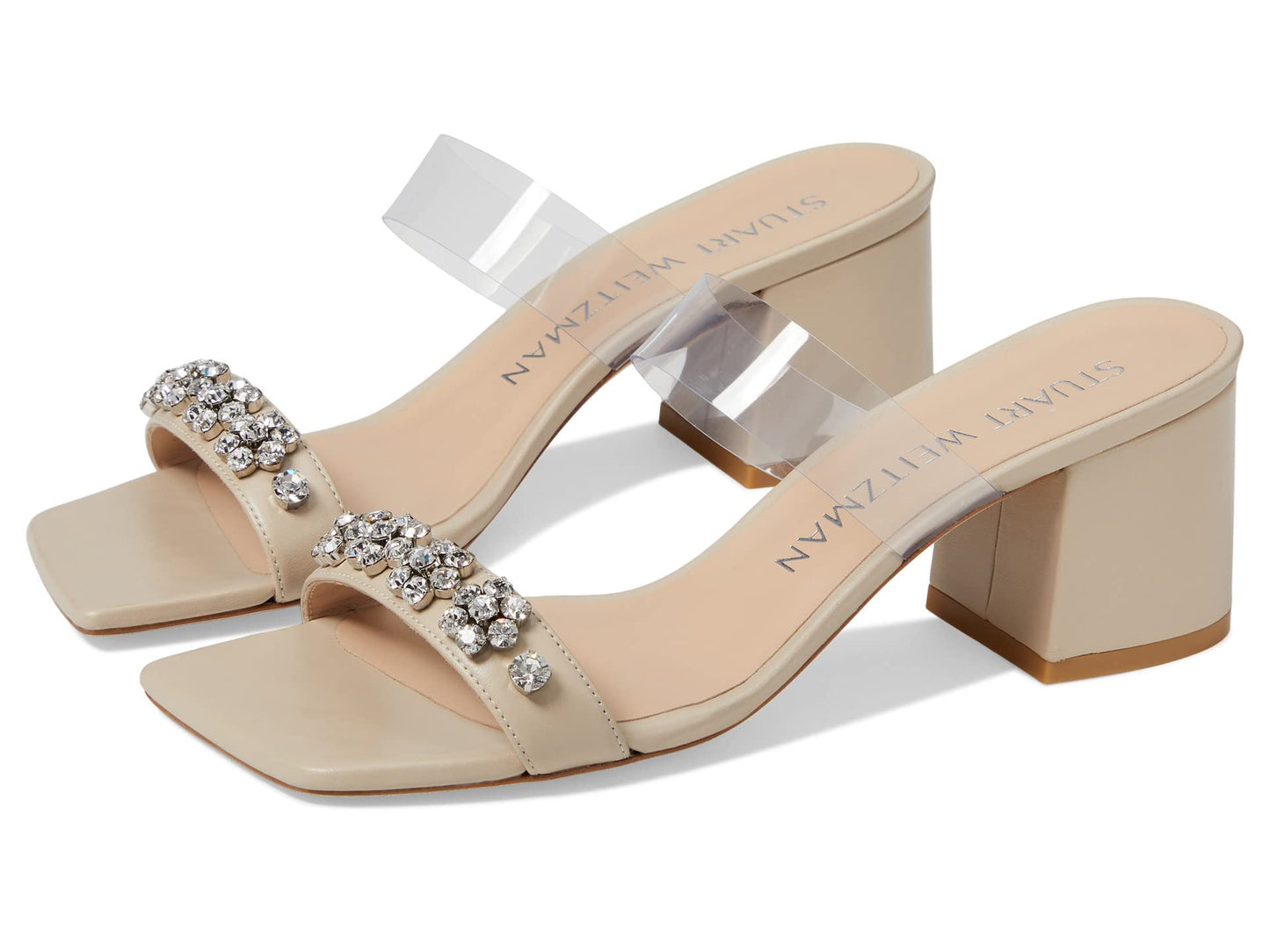Stuart Weitzman Crystal Fleur 60 Slide Dune/Clear 10 B