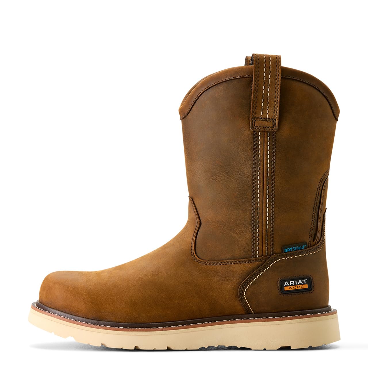 ARIAT Men's Rebar Wedge Pull-On Waterproof Work Boot, Distressed Brown, 10 Wide
