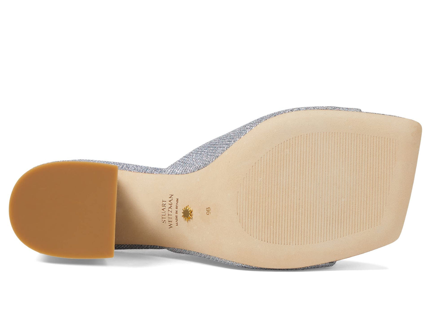 Stuart Weitzman Tia 85 Flareblock Slide Silver 6.5 B