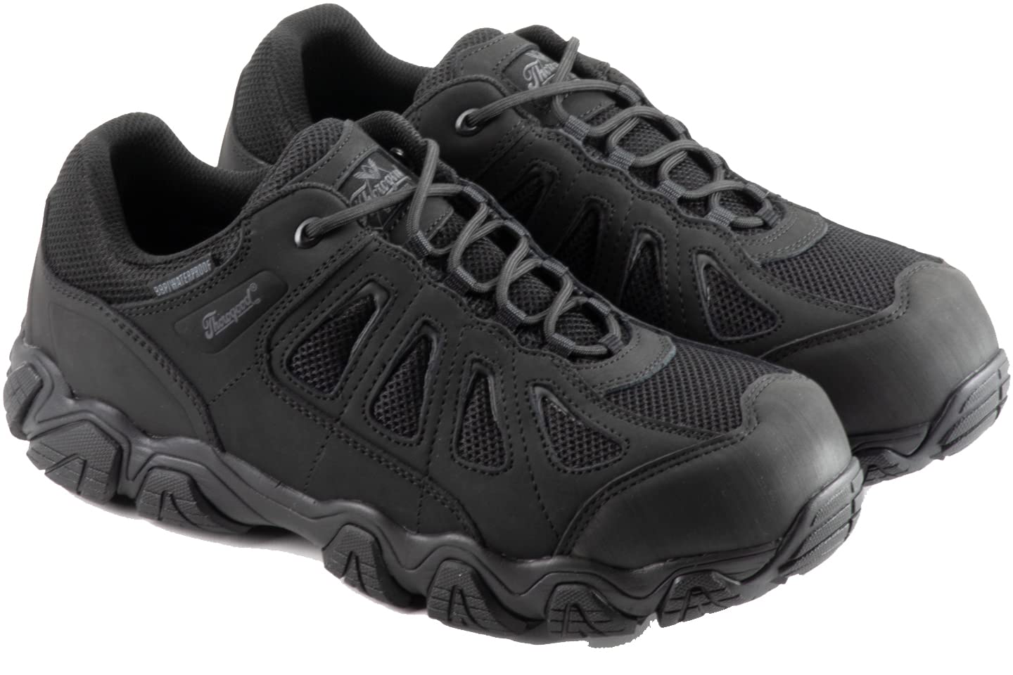 Thorogood Crosstrex Waterproof Athletic Safety Toe Work Shoes for Men - Lightweight Premium Leather and Mesh with Comfort Insole and Slip-Resistant Outsole; ASTM Rated, Black/Grey - 11 W