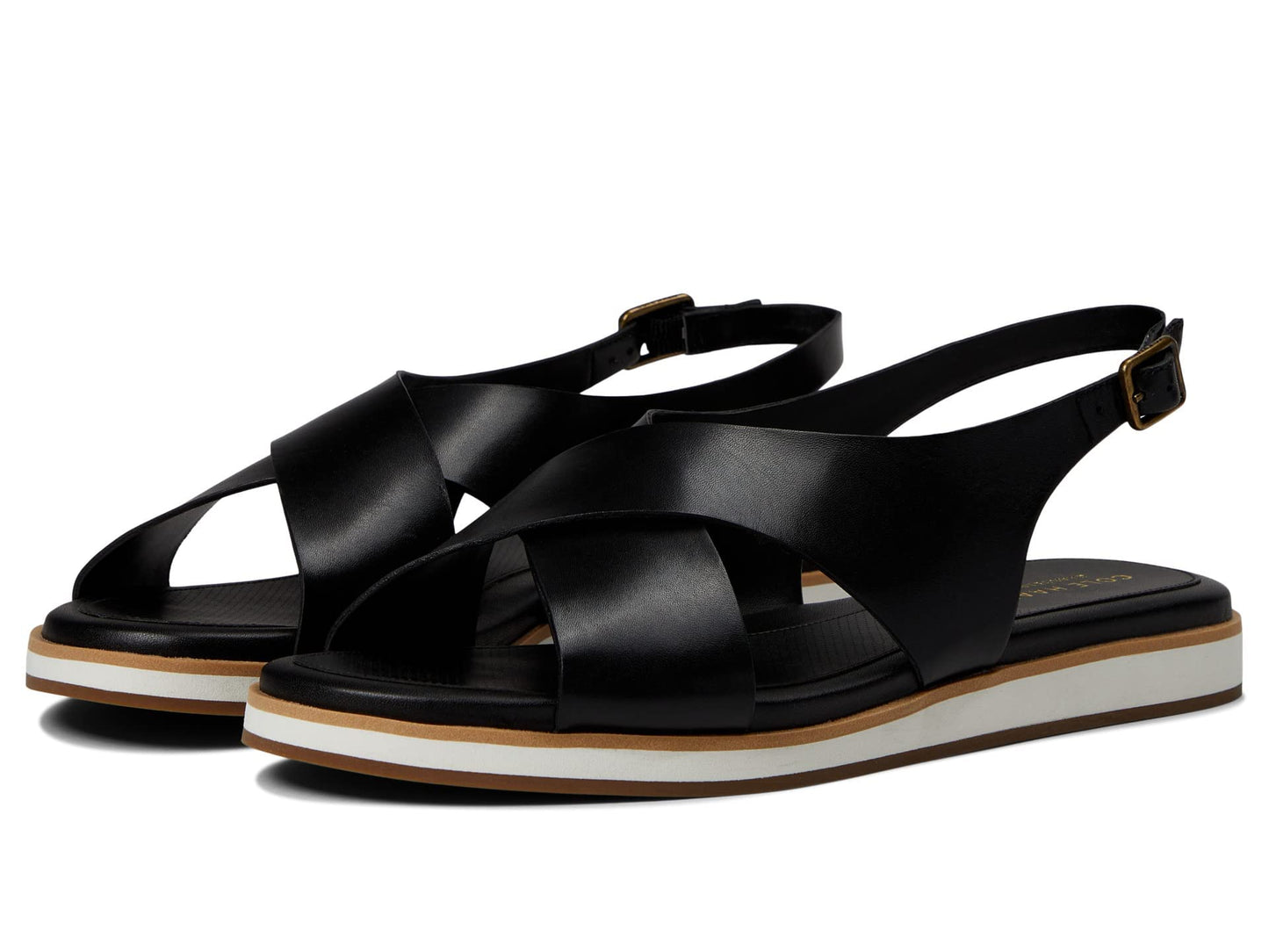 Cole Haan Women's MIRA Cross-Band Sandal Flat, Black Leather, 7