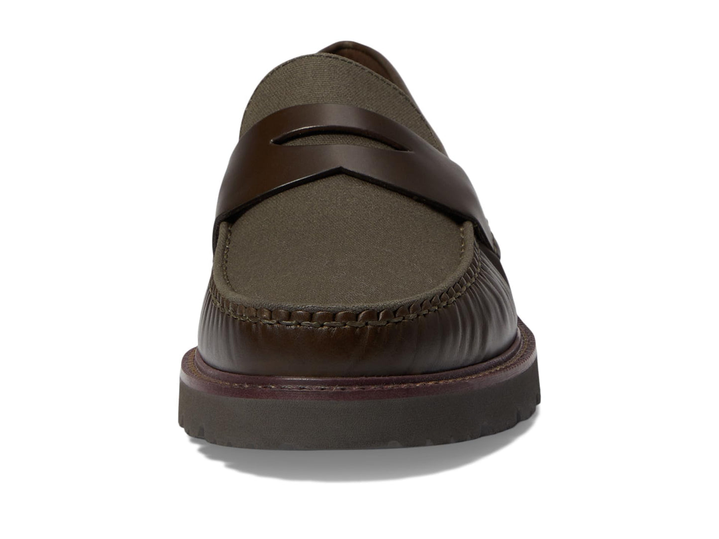 Cole Haan Mens American Classics Penny Loafers Deep Olive Leather/Morel Waxed Canvas 10.5 Wide