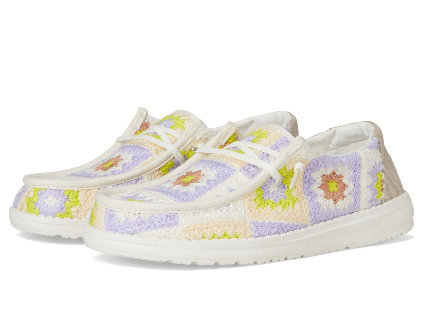 HEYDUDE Women's Wendy Cottage Crochet Egret/Lavender/Multi 8 Medium