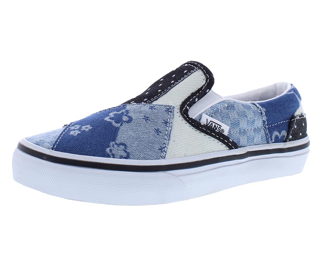 Vans K Classic Slip-On Patchwork (Little Kid) Sneaker, Denim Navy/True White, 11 US Unisex