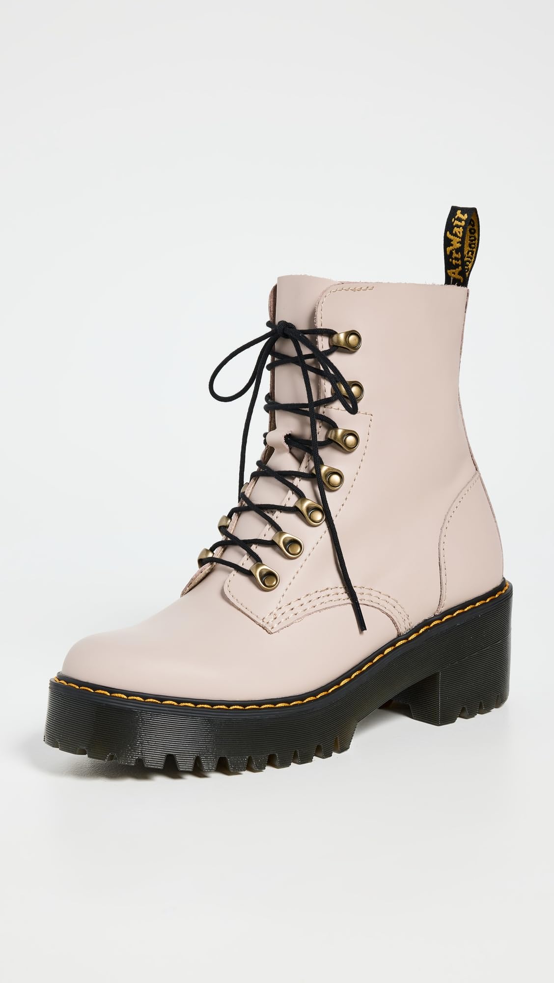 Dr. Martens Women's Leona Leather Heeled Boot, Vintage Taupe Sendal, 11