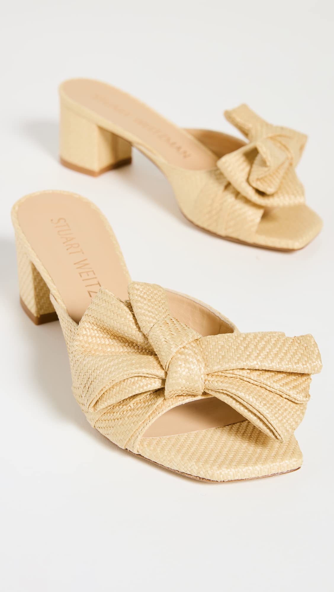 Stuart Weitzman Women's Loveknot 50mm Block Slides, Wheat, Tan, 8 Medium US