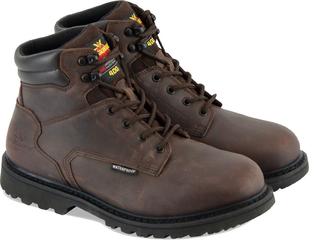 Thorogood V-Series 6” Waterproof Insulated Work Boots for Men - Premium Leather with 400g 3M Thinsulate, Comfort Insole, and Chevron Traction Outsole; ASTM Rated, Brown Crazyhorse - 11 W US