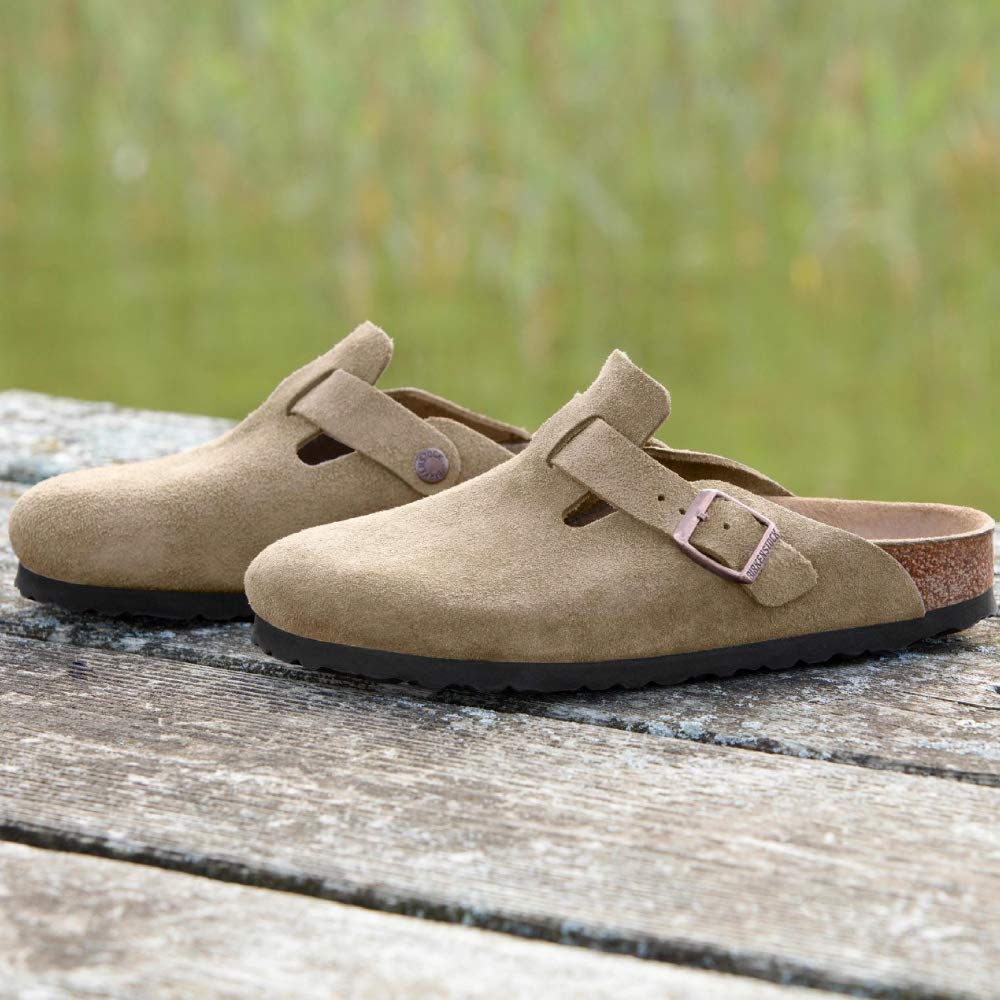 The Birkenstock Boston in the classic taupe suede.