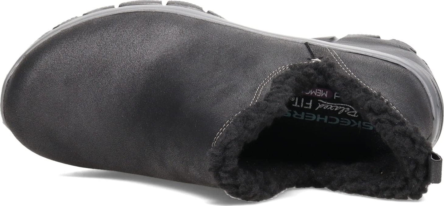 Skechers Women's Easy Going-Buried-Scooped Collar Bootie with Faux Trim Ankle Boot, Black, 7.5 M US
