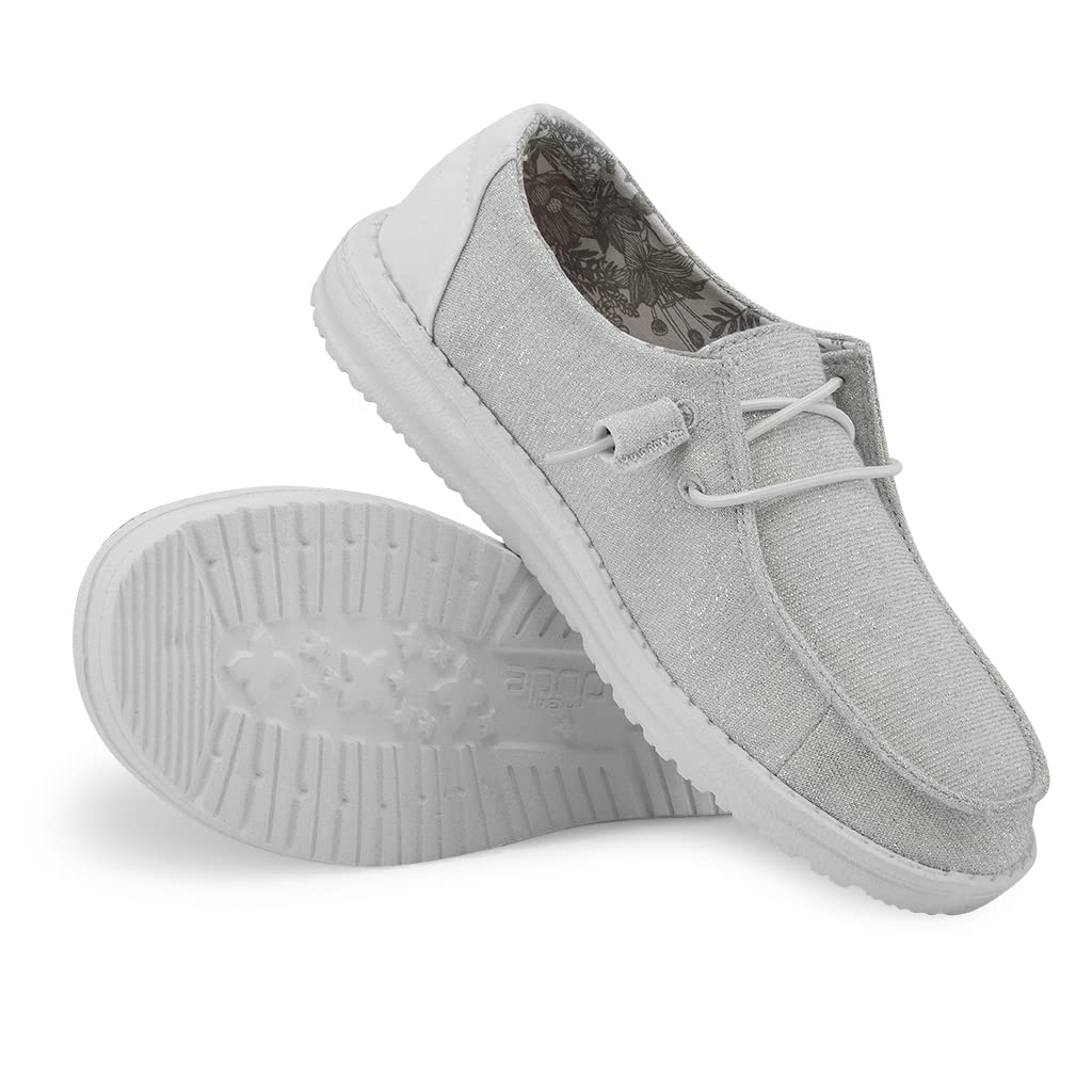 Hey Dude Women's Wendy Stretch Sparkling White Size 11 | Women’s Shoes | Women’s Lace Up Loafers | Comfortable & Light-Weight