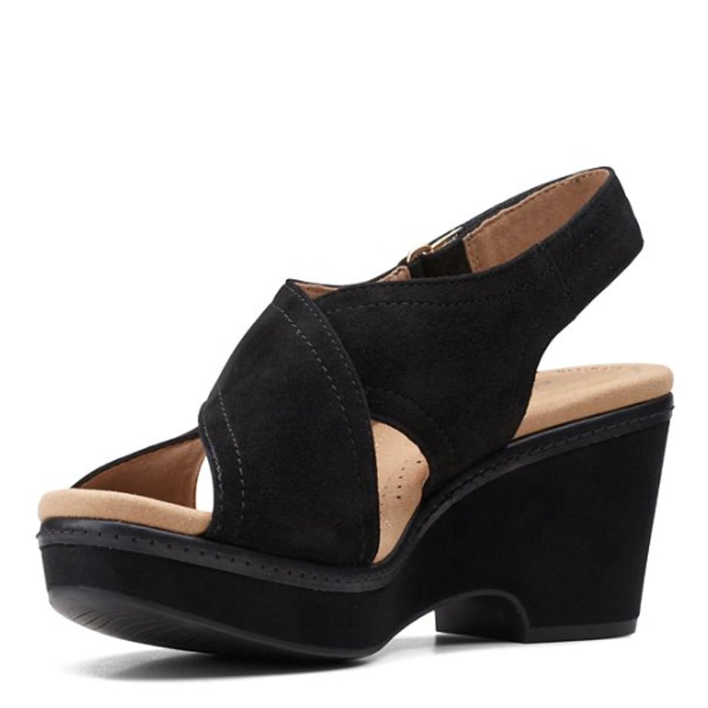 Clarks Women's Giselle CoveWedge Sandal, Black Suede, 6 UK