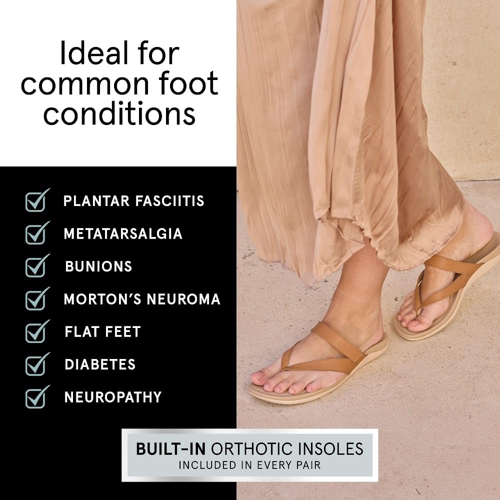 ABEO Oasis Thong Sandals For Women | Arch Support Sandals | Built-In Orthotic Insole | Plantar Fasciitis Pain Relief Almond, 10 Medium