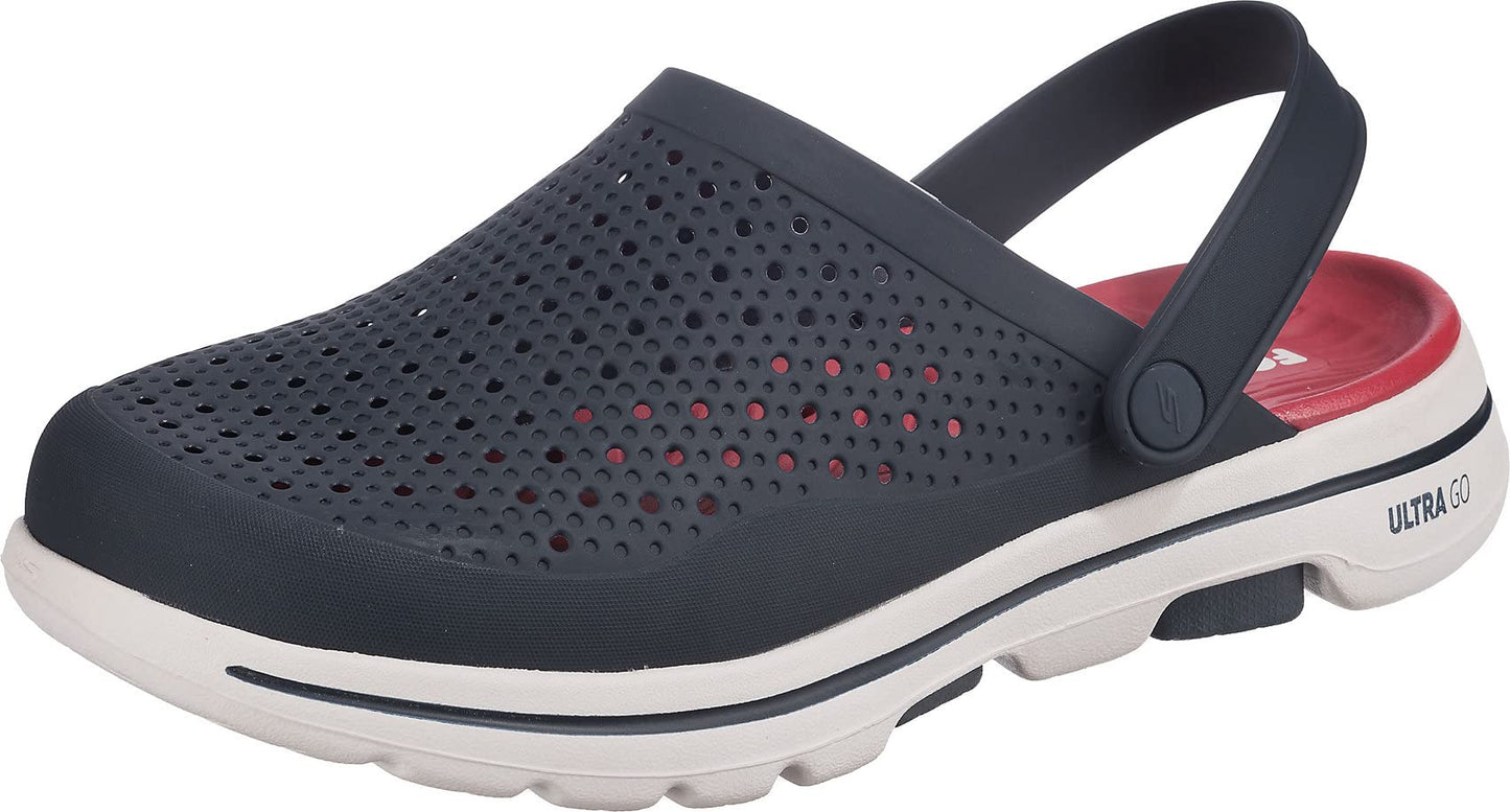 Skechers Men's Foamies Gowalk 5-Astonished Clog, Navy/Red, 10