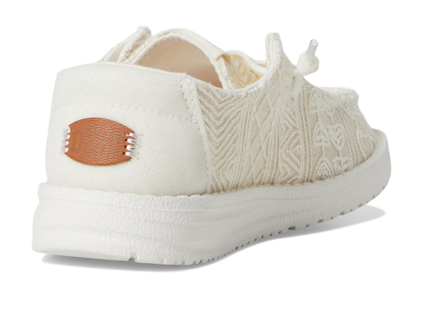 HEYDUDE Kids Wendy Crochet Lace (Little Kid/Big Kid) - Shoes for Kids - Canvas Upper - Cotton Lining White/Gold 6 Big Kid M