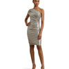 Lauren Ralph Lauren Womens Metallic One-Shoulder Cocktail Dress Bright Nickel/Silver Foil 10