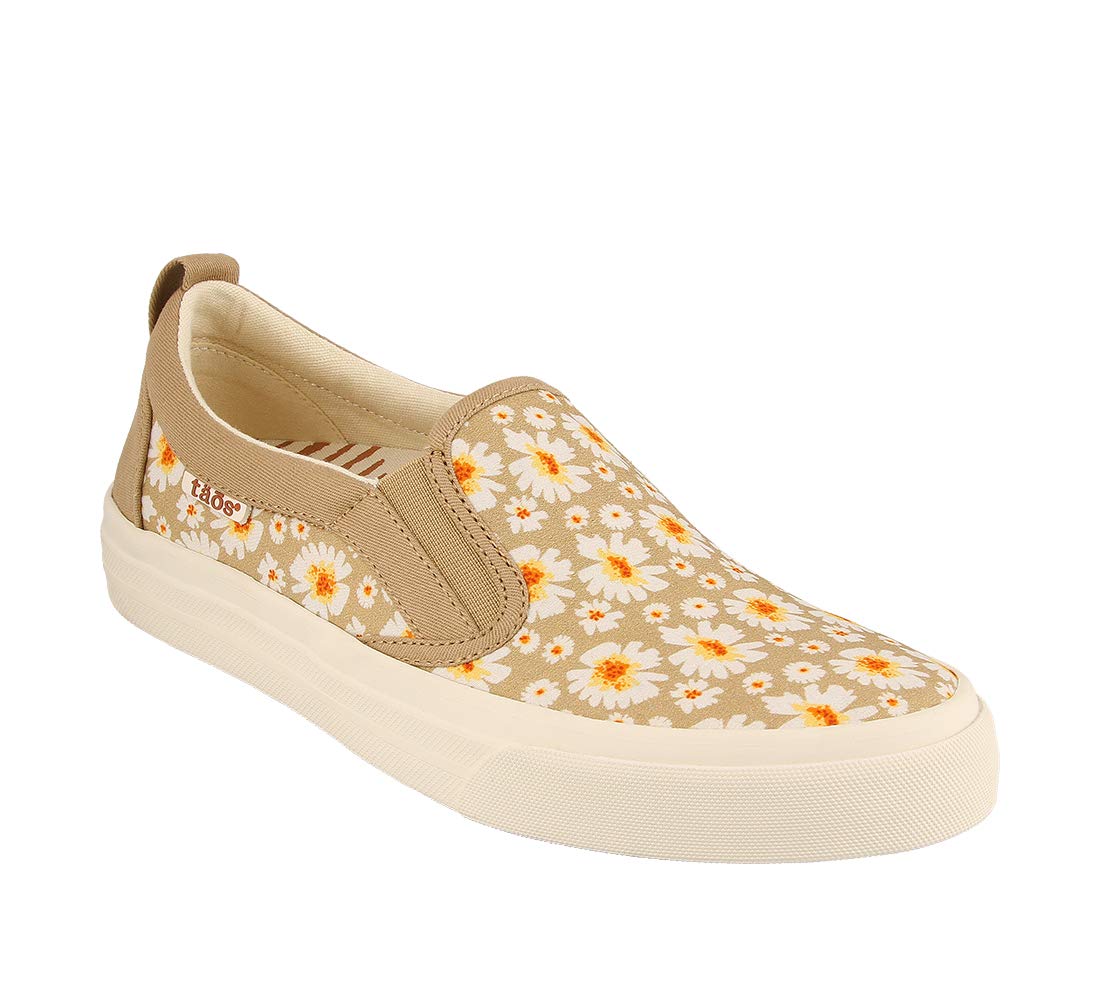Taos Rubber Soul Slip-On Women's Sneaker - Fresh and Clean Canvas Design with Effortless Style, Removable Footbed and Arch Support - Elevated Comfort for All-Day Fashion Tan Daisy 7 M