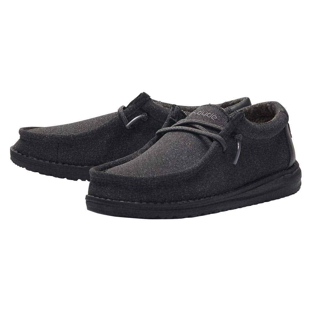 HEYDUDE Boy's Wally Youth Multiple Colors | Boys Shoes | Boy's Lace Up Loafers | Comfortable & Light-Weight Black