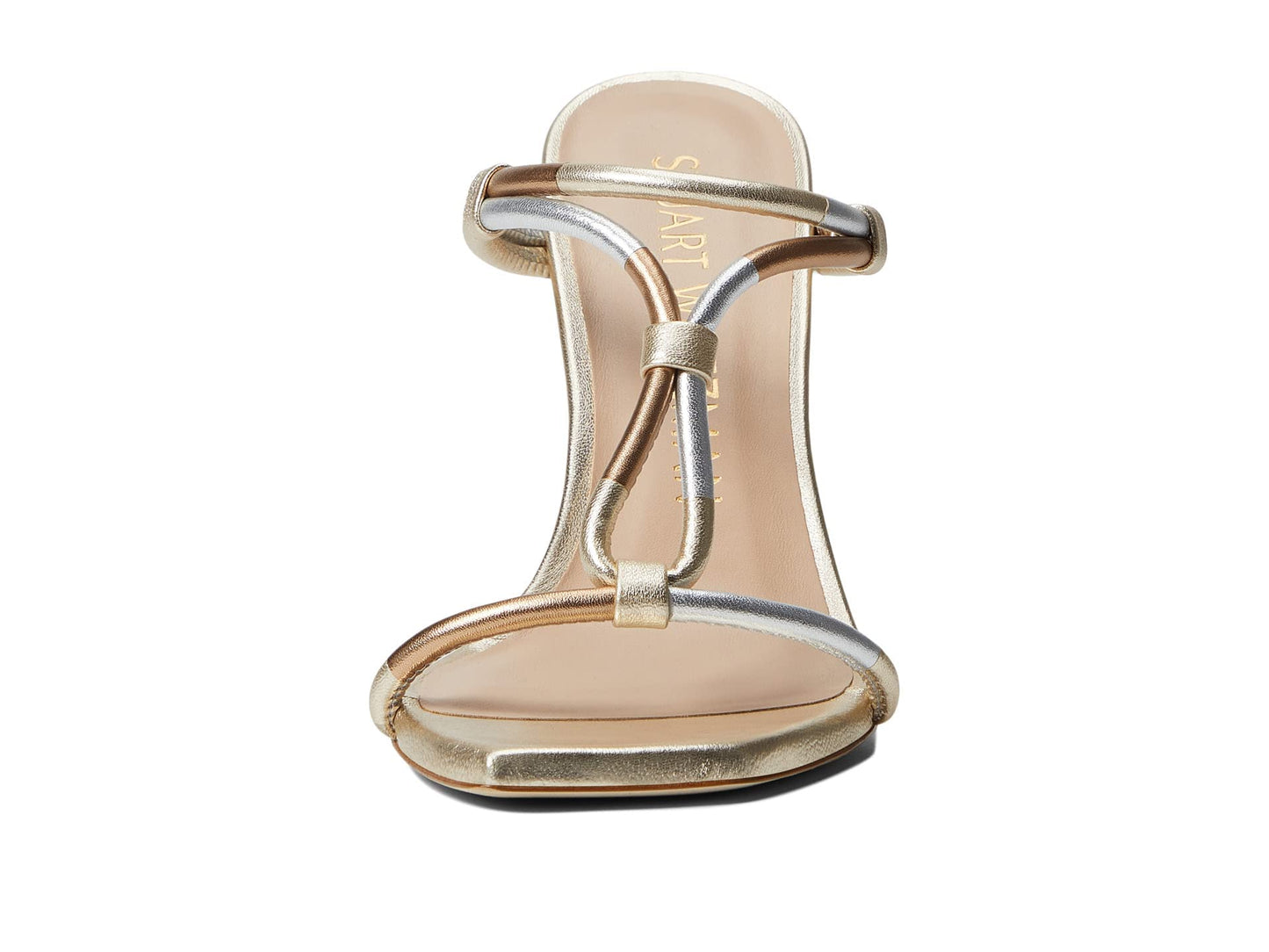 Stuart Weitzman Womens Woven Knot 100 Sandal Silver/Platino/Gold 6 M